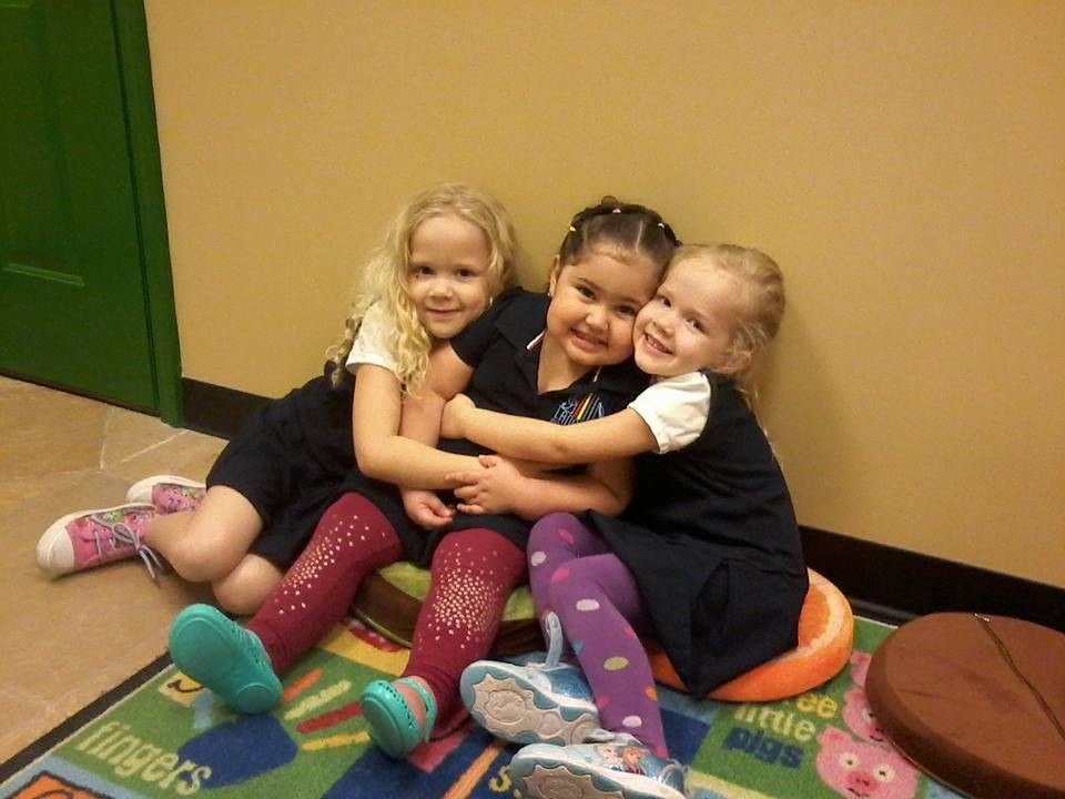 Girls making friend in our Spanish Immersion Preschool Program at Language Arts Academy in Spring Texas